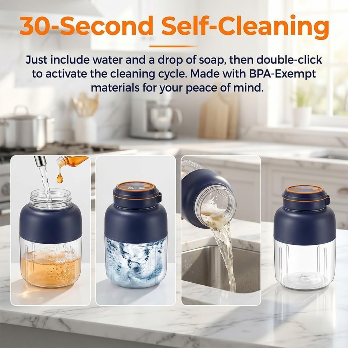 Portable Wireless Juicer Cup, 44oz USB Rechargeable Personal Blender, White 1300ml