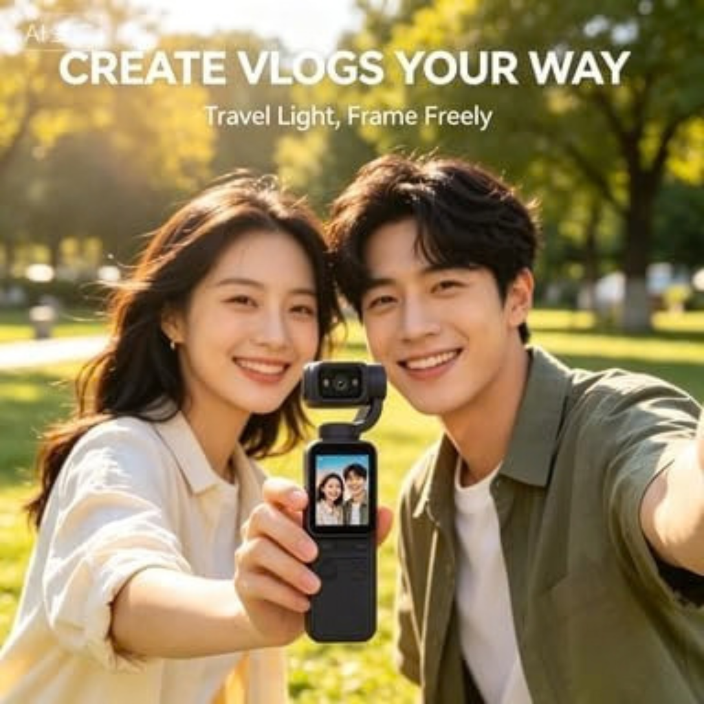 4K Pocket Gimbal Camera with Stabilization, Tracking, Rotatable Lens, Touchscreen
