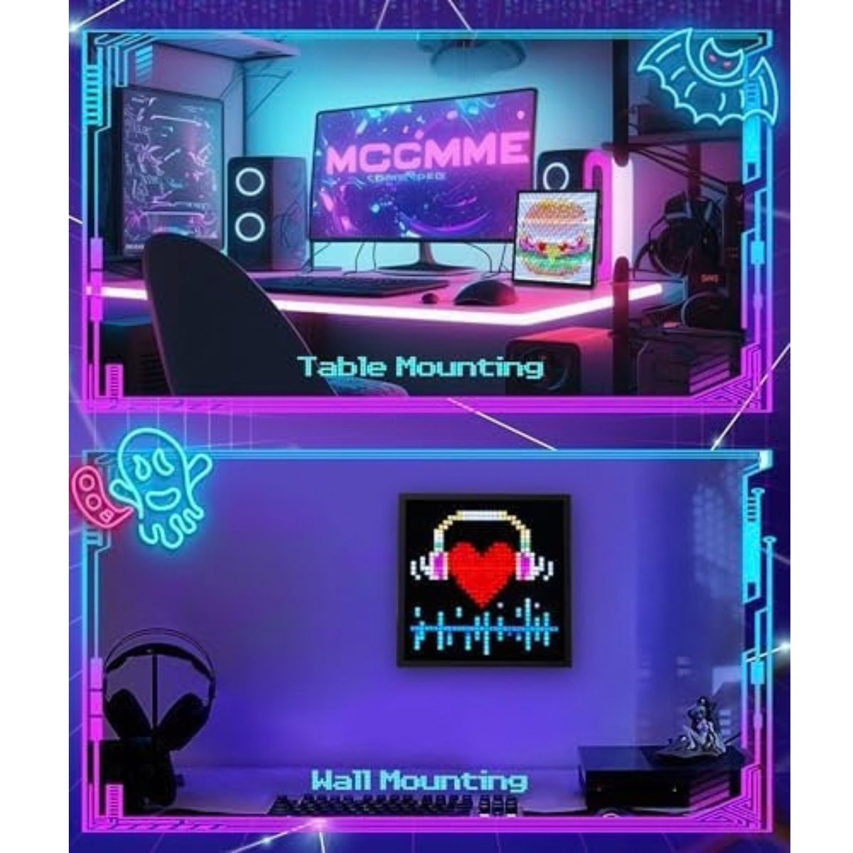 Gugxiom LED Pixel Art Display, Customizable LED Panel, Smart Clock DIY Graffiti Programmable LED Sign, Cyberpunk Decor, Smart Digital Display for Wall Art & Gaming Room Decor（32 * 32）