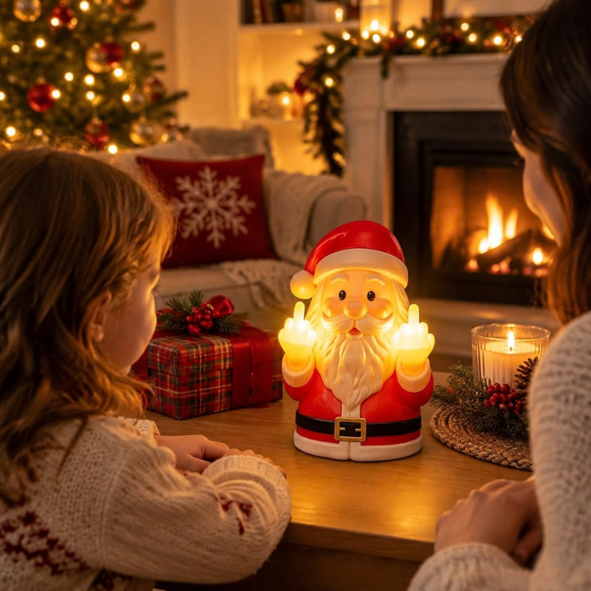Funny Glow Santa Christmas Night Light Resin Figurine Wall Tabletop