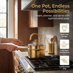 Pure Titanium Saucepan with Lid, Hammered Nonstick Pot for All Stovetops, Gold
