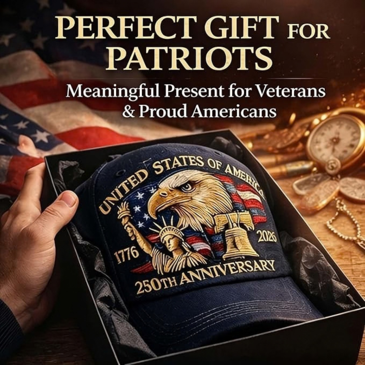 United States 250th Anniversary Hat with Bald Eagle & Liberty Embroidery