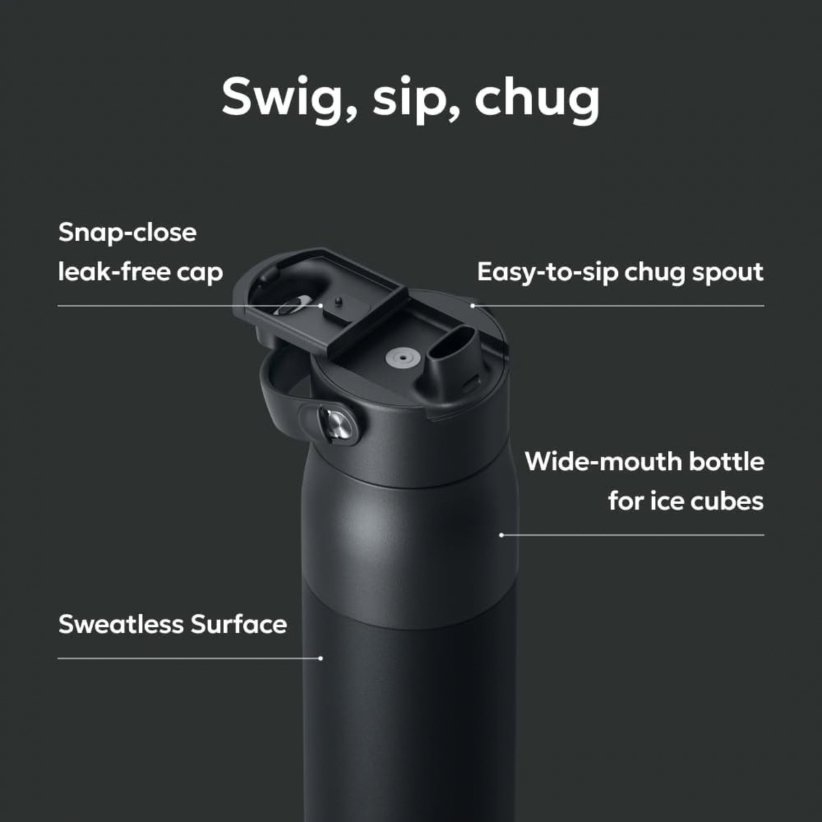 Swig Top Insulated Stainless Steel Water Bottle with Straw and Handle
