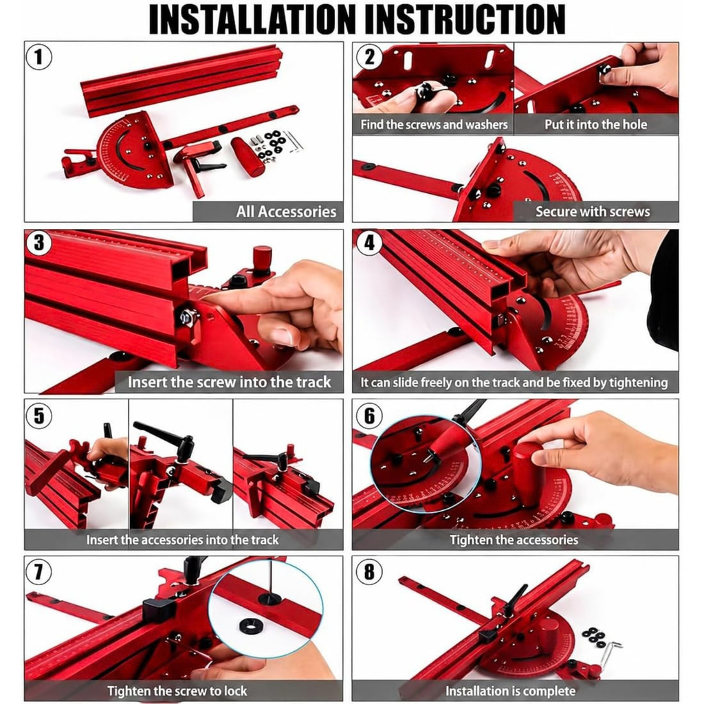 Precision Table Saw Miter Gauge with Aluminum Fence and Flip Stop