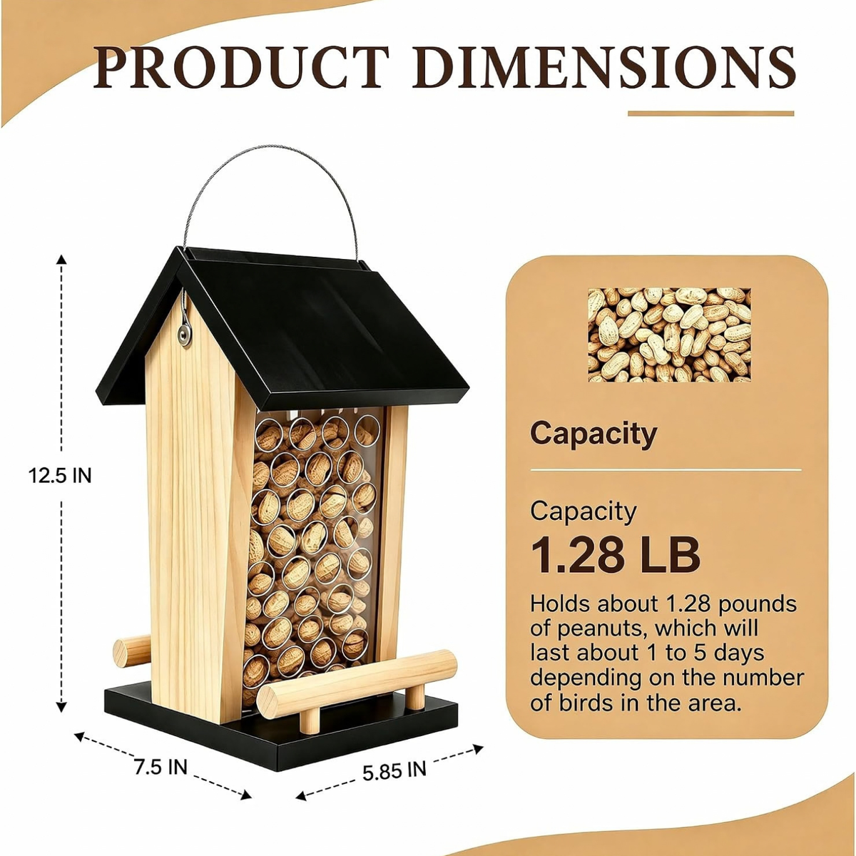 Solid Wood Crow Peanut Feeder, Hanging Outdoor Birds & Squirrels
