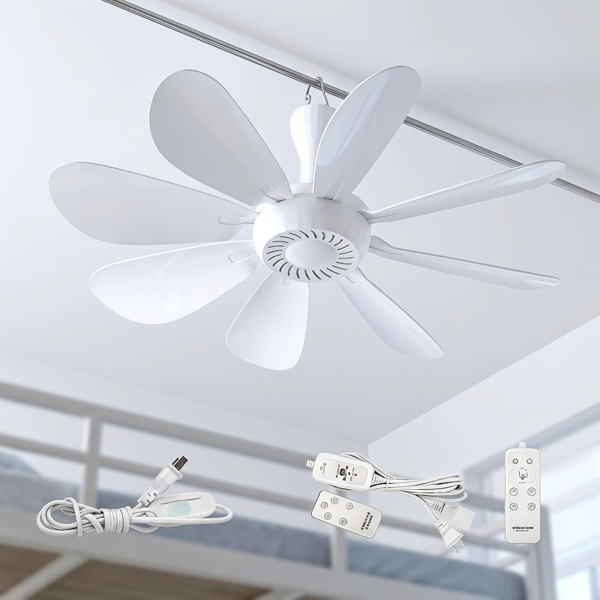Collapsible Ceiling Fan with Remote & Light, 8 Detachable Blades, Quiet Portable Fan