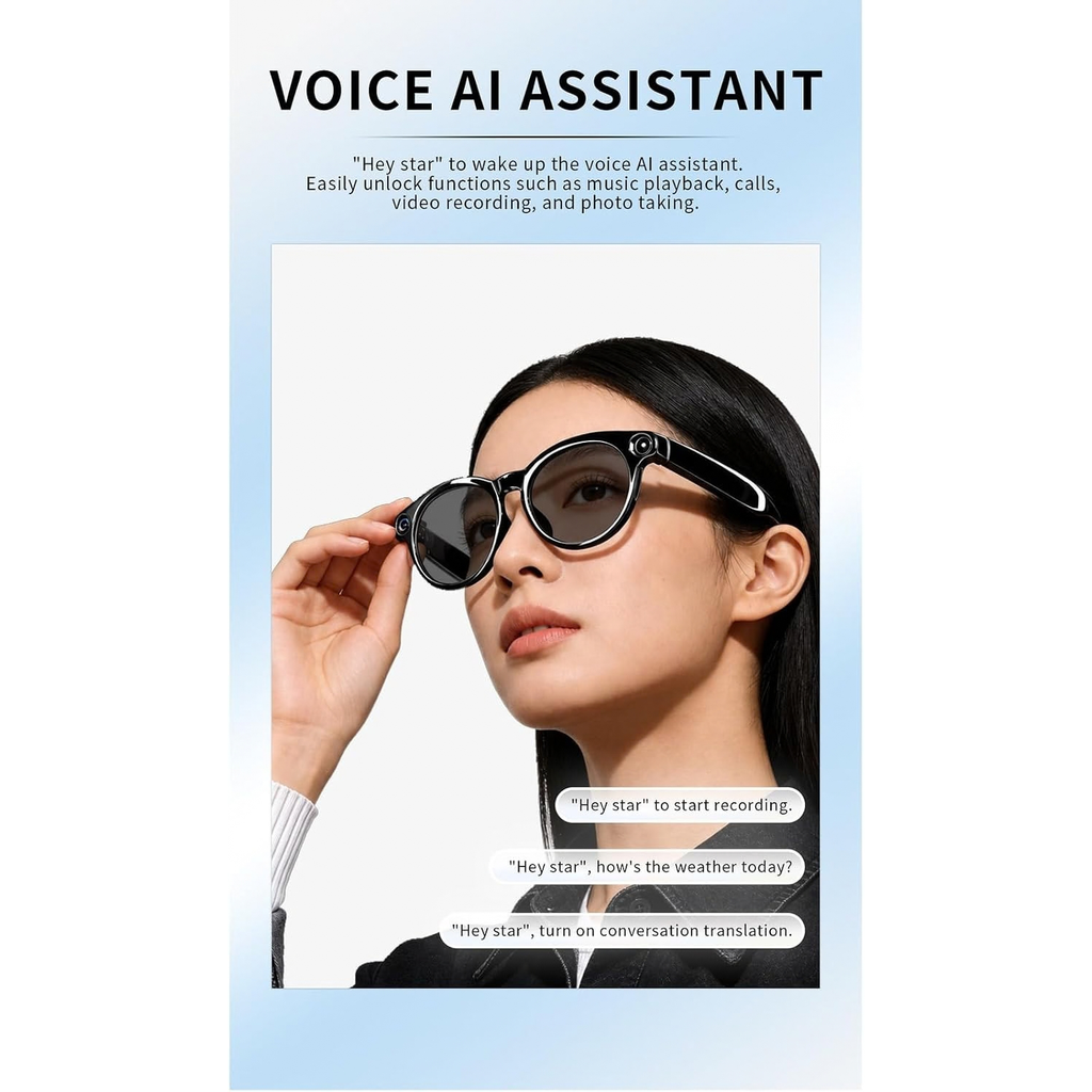 Smart Camera Glasses with 8MP HD Video, Bluetooth Audio & Translation