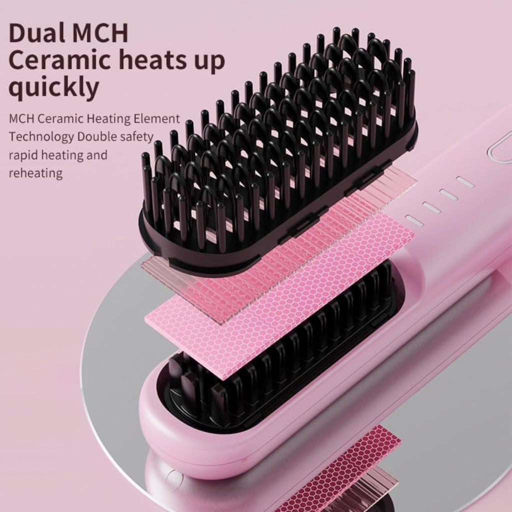 Cordless Hair Straightener Brush, 2 in 1 Curl & Straighten Styling Tool