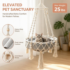 Cat Swing, Cats Hammock with Soft Cushion Handwoven Hanging Purr Swing Bed