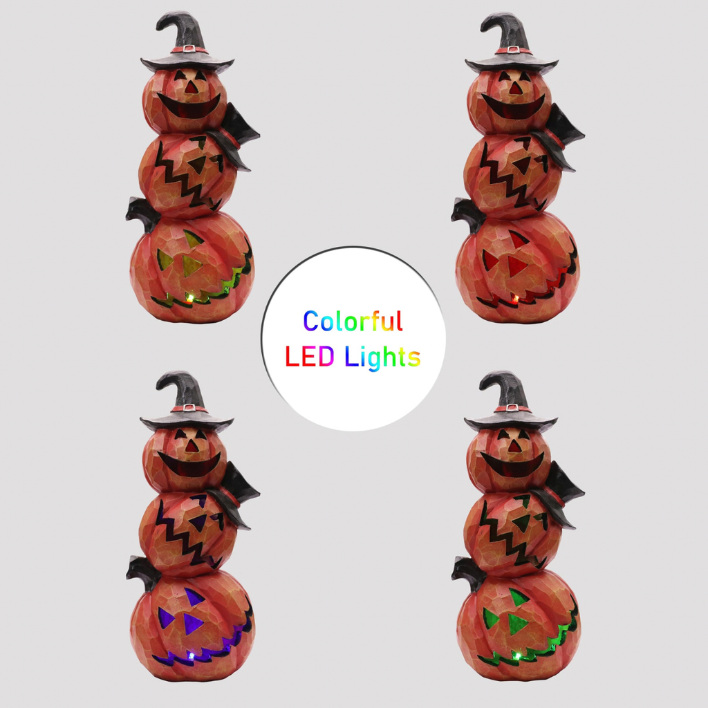 Light Up Evil Pumpkin 3-Layer Halloween Decoration 14 Inch Jack O' Stack