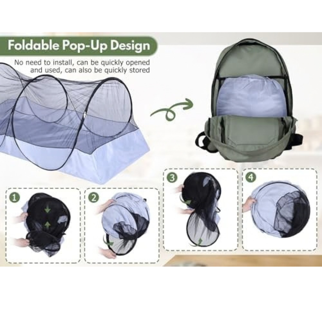 Gugxiom Foldable Mosquito Net, Portable Travel Mosquito Net Pop Up for Single Bed, for Bedroom, Outdoor, Camping (Gray Background with Black mesh)
