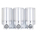Better Living Products 3 Chamber Wall Mount Soap Dispenser - Triple Manual Liquid Pump for Shampoo, Conditioner & Shower Gel - Refillable Dispenser Set with Storage Hooks for Bathroom