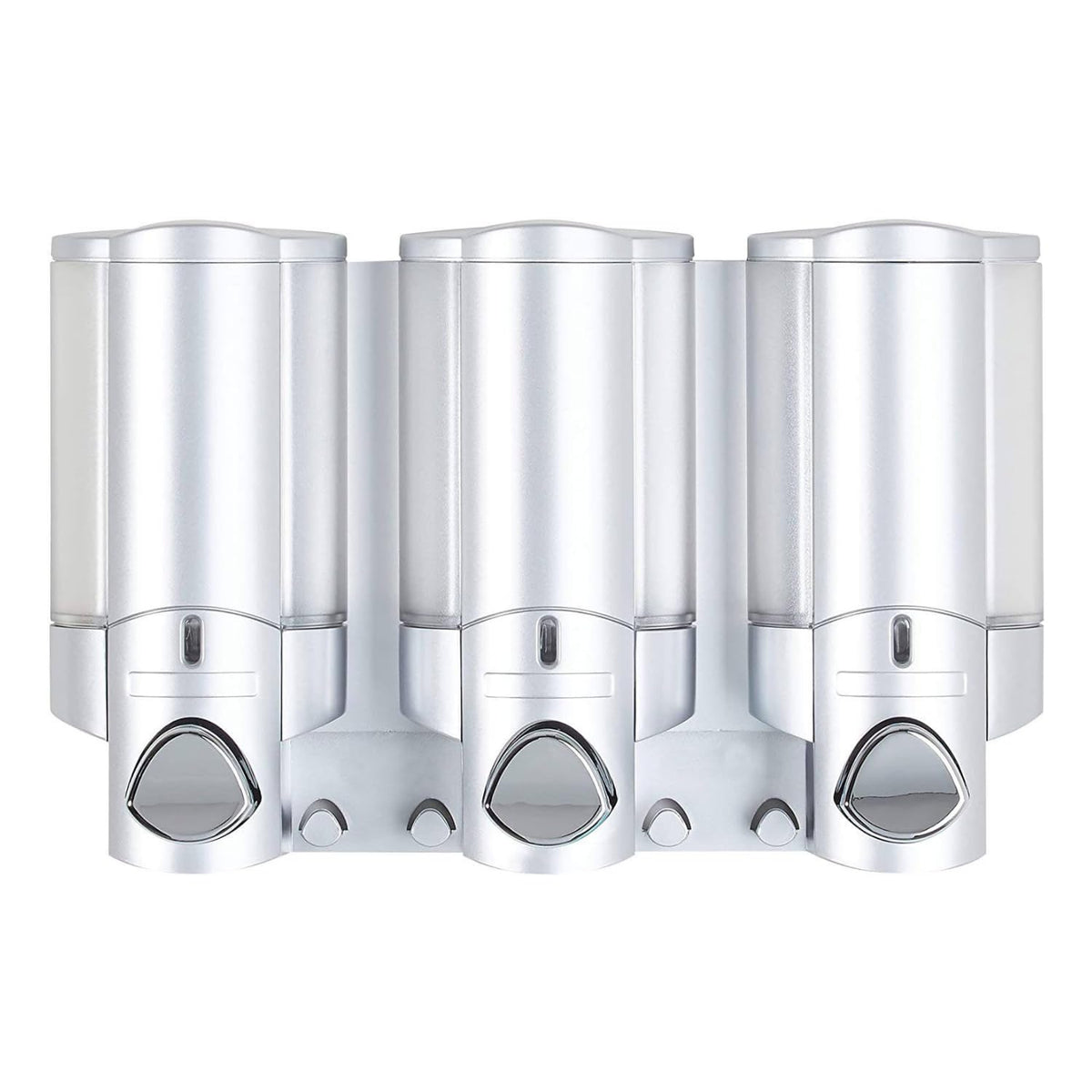 Better Living Products 3 Chamber Wall Mount Soap Dispenser - Triple Manual Liquid Pump for Shampoo, Conditioner & Shower Gel - Refillable Dispenser Set with Storage Hooks for Bathroom