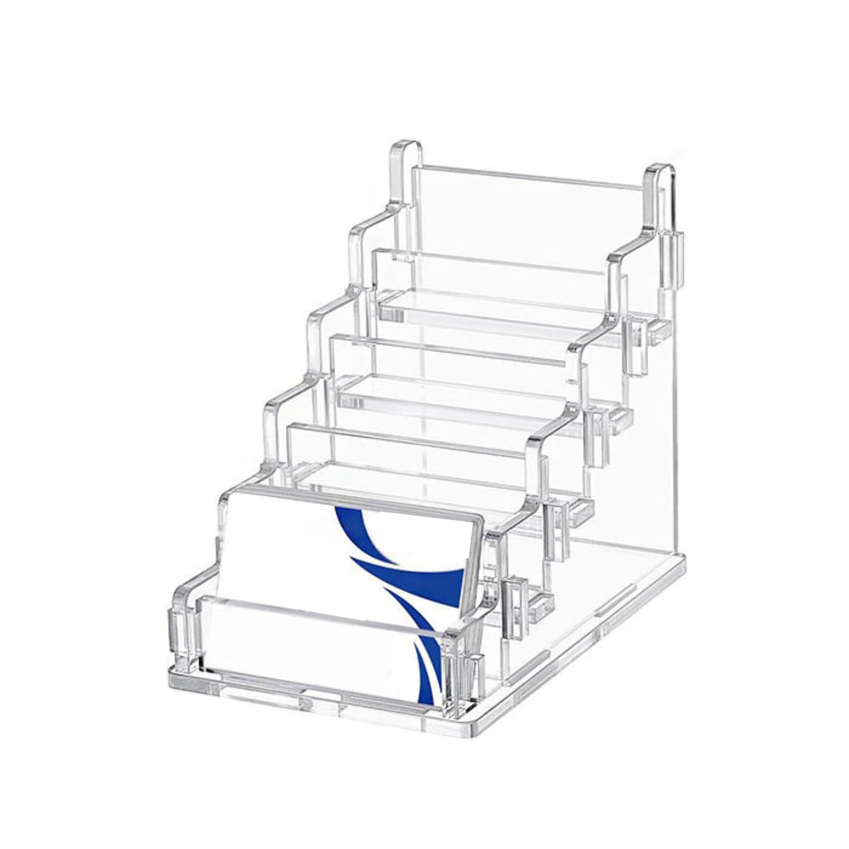 5 Tier Clear Acrylic Business Card Holder Stand - Detachable Tiered Desk Business Card Display Organizer Rack for Office Countertop, Retail Store, Trade Show, Reception & Tabletop Display