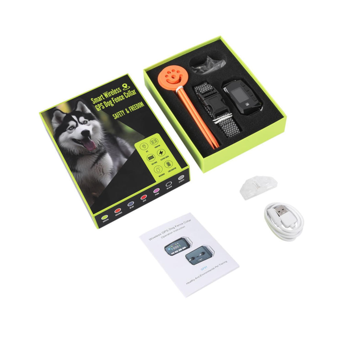 Humane GPS Dog Fence Collar, No Base Station Wireless Pet Containment System, IP67 Waterproof Training Collar with Beep, Vibration & Static Shock, Adjustable Virtual Boundary for Medium & Large Dogs