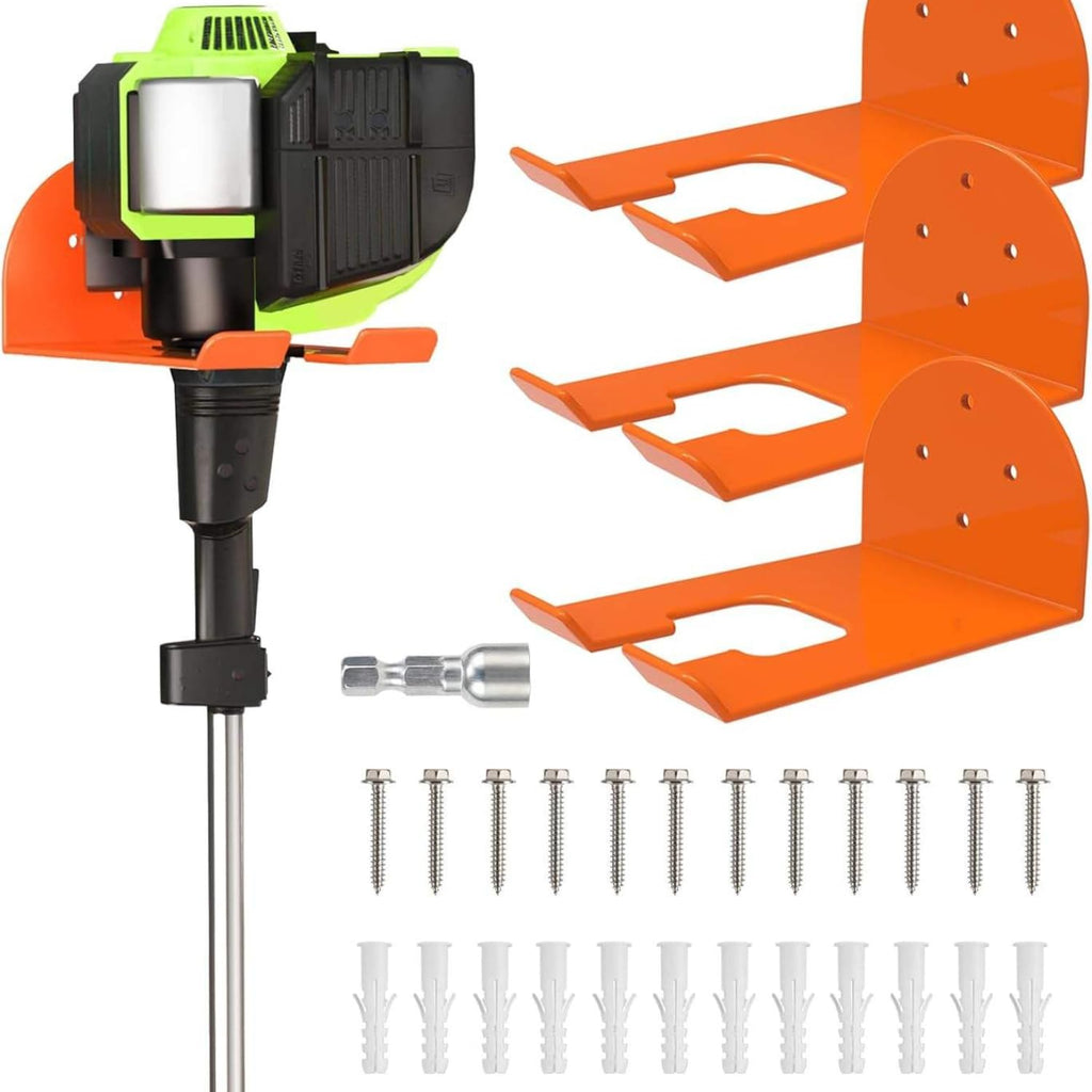 Upgraded Trimmer Rack Wall Mount - 8 Inch Heavy Duty Weed Eater Hanger for Garage Wall - Thickened Steel Garden Power Tool Organizer Bracket for String Trimmer, Lawn Mower & Hose, Orange