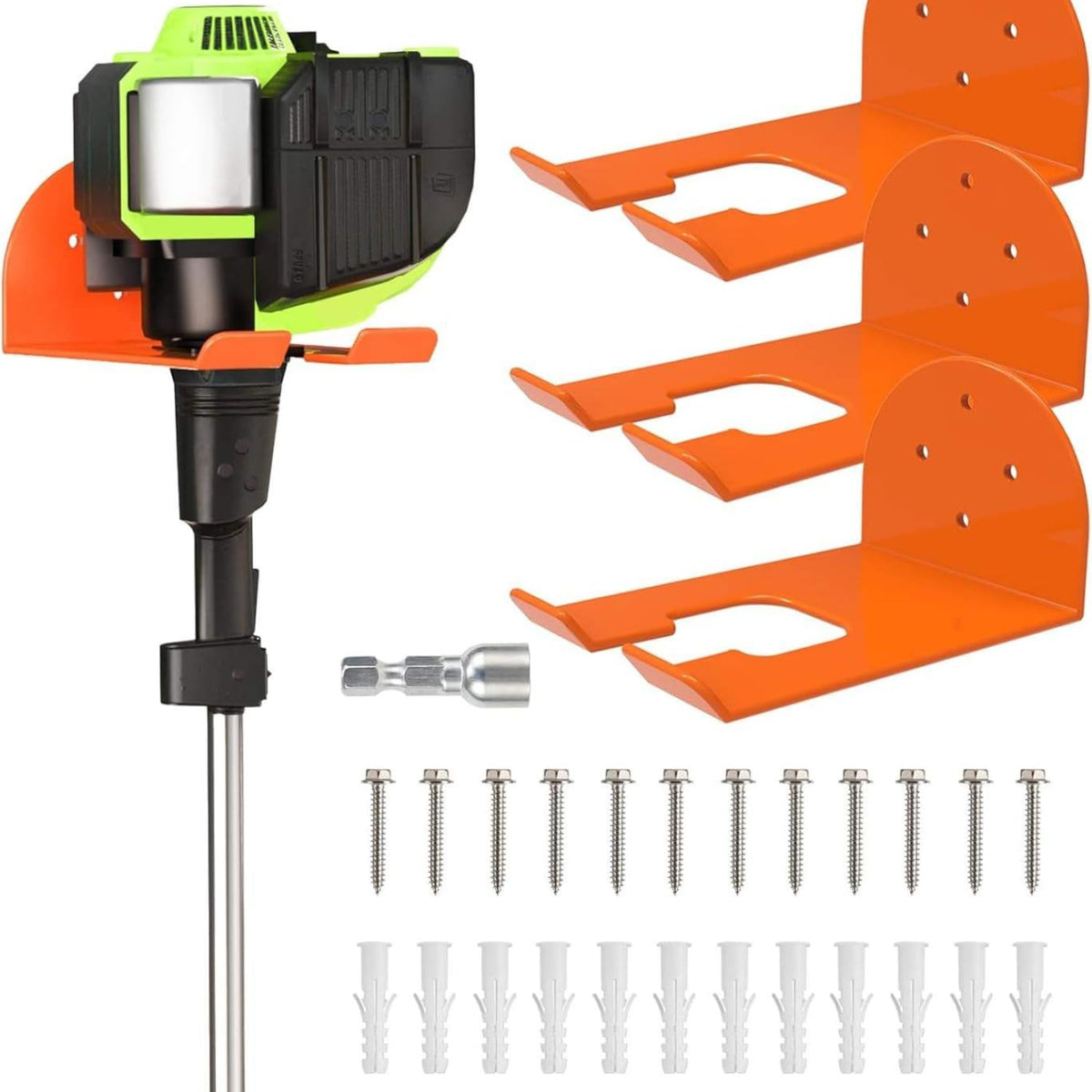 Upgraded Trimmer Rack Wall Mount - 8 Inch Heavy Duty Weed Eater Hanger for Garage Wall - Thickened Steel Garden Power Tool Organizer Bracket for String Trimmer, Lawn Mower & Hose, Orange