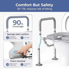 GAOBO Large Elevated Toilet Seat with Arms - Heavy Duty 400 lbs Aluminum Raised Toilet Seat Frame for Seniors, Handicap - 5 Height Adjustable Soft Padded Cushion Safety Rails, Post-Surgery Recovery