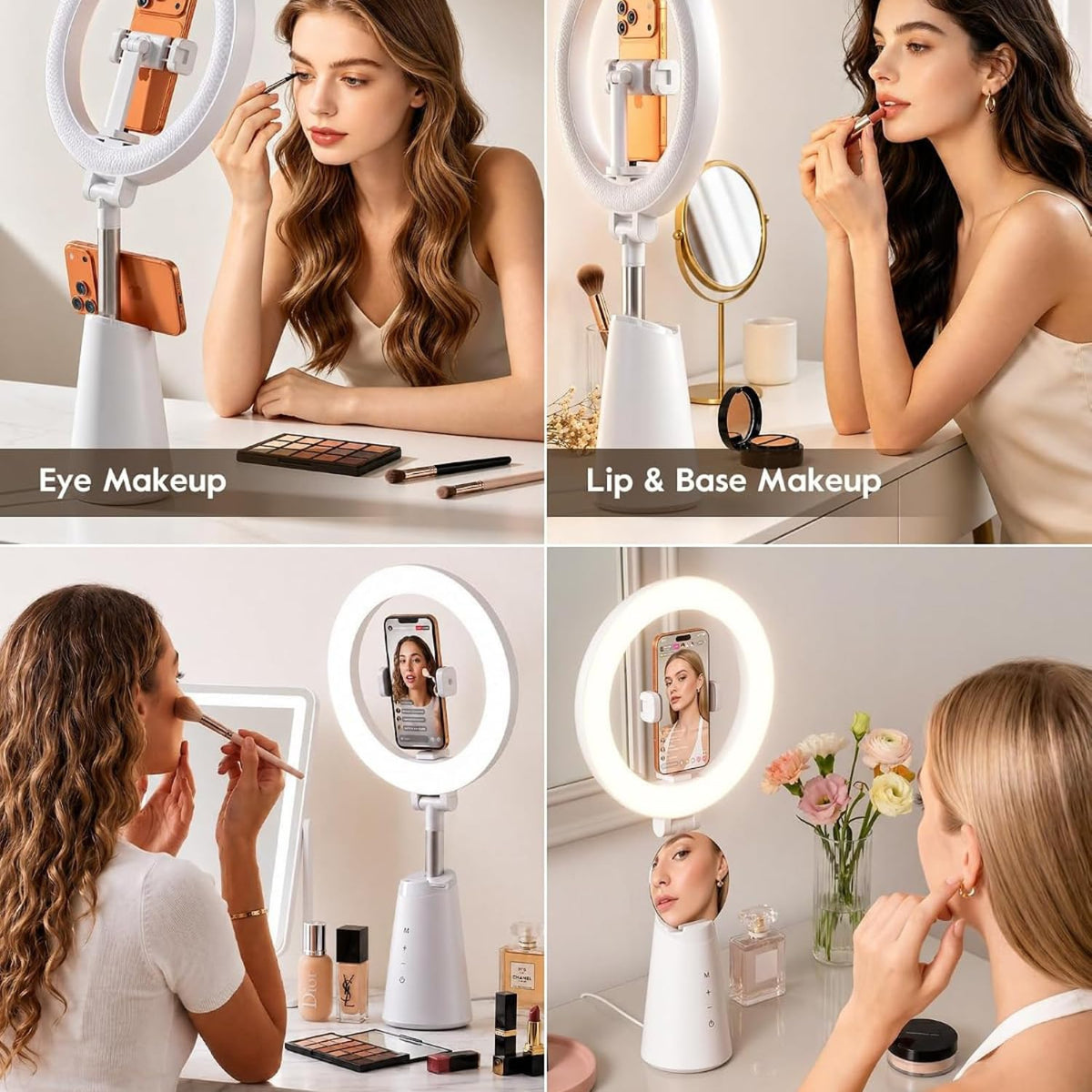 11" Desk Ring Light for Makeup with Stand & Phone Holder - CRI 98+ True Color LED Light, 4 Lighting Modes, Smart Touch Control, Eye-Friendly Dimmable Light for Live Streaming TikTok YouTube Video