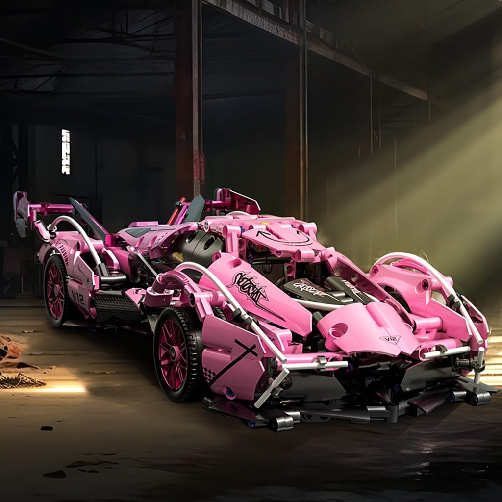 Pink Sport Racing Car Building Blocks, 1:14 Supercar Model Kit