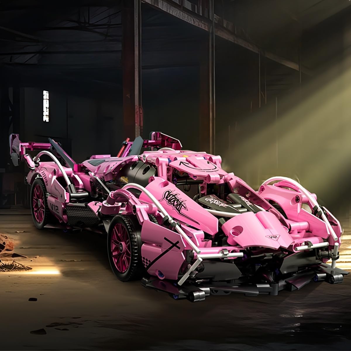 Pink Sport Racing Car Building Blocks, 1:14 Supercar Model Kit