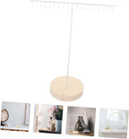 Iron Jewelry Stand Display Rack with Hook for Necklaces White Wood Accent, Reusable Tabletop Organizer, Holds Bracelets and Accessories, Home or Shop Display
