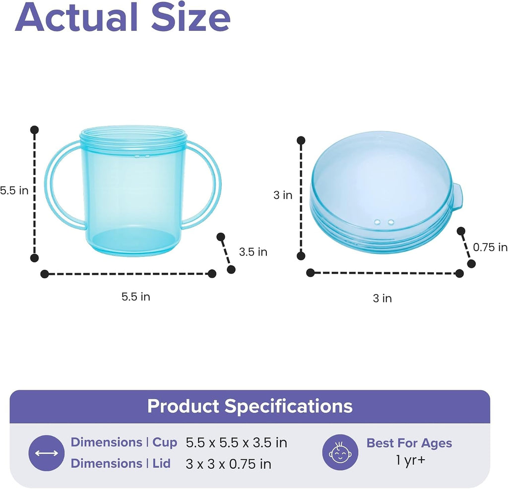 Recessed Lid Cup with Handles - Leak Proof | Promotes Oral Motor Skills, Lip Closure, and Self Feeding | Alternative to Sippy Bottle | Food Grade Materials | Dishwasher Safe (Light Blue)
