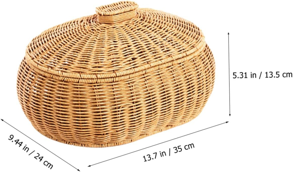 Rattan Woven Storage Basket Fruit Bin with Lid, Large Capacity Natural Decorative Design for Home Organization, Lightweight Strong Construction, for Snacks
