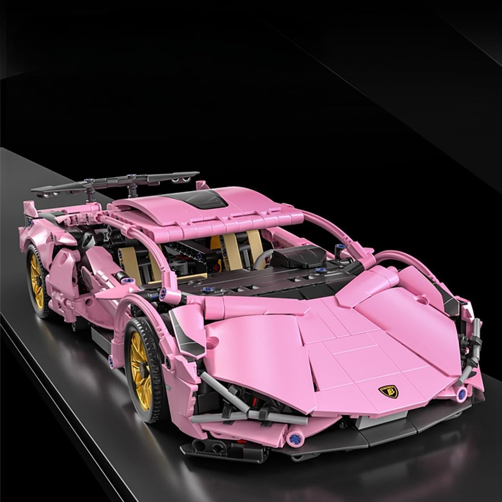 Pink Race Car Building Blocks, 1:14 Supercar Model Kit