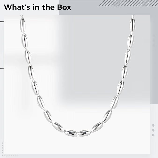 925 Sterling Silver Necklace for Women, Oval Bead Chain with Heart Pendant & Adjustable Lengt