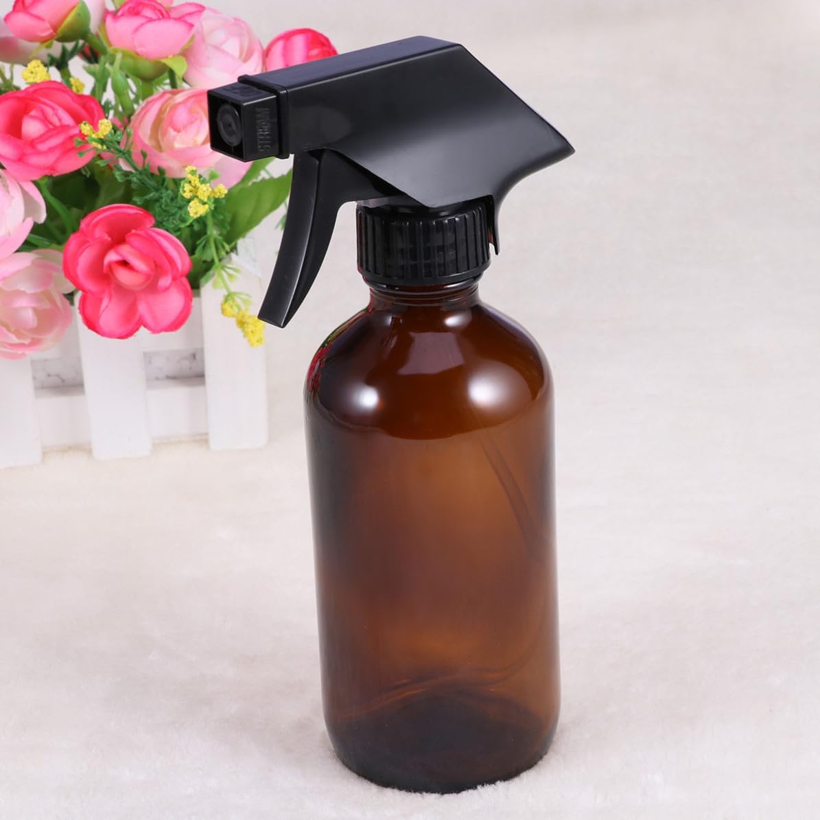 Brown Glass Trigger Sprayer Bottle 250ml Refillable for Oils Portable Squeeze Nozzle, Protects Contents from Degradation, Travel Use, for Lotions and Moisturizing Mist