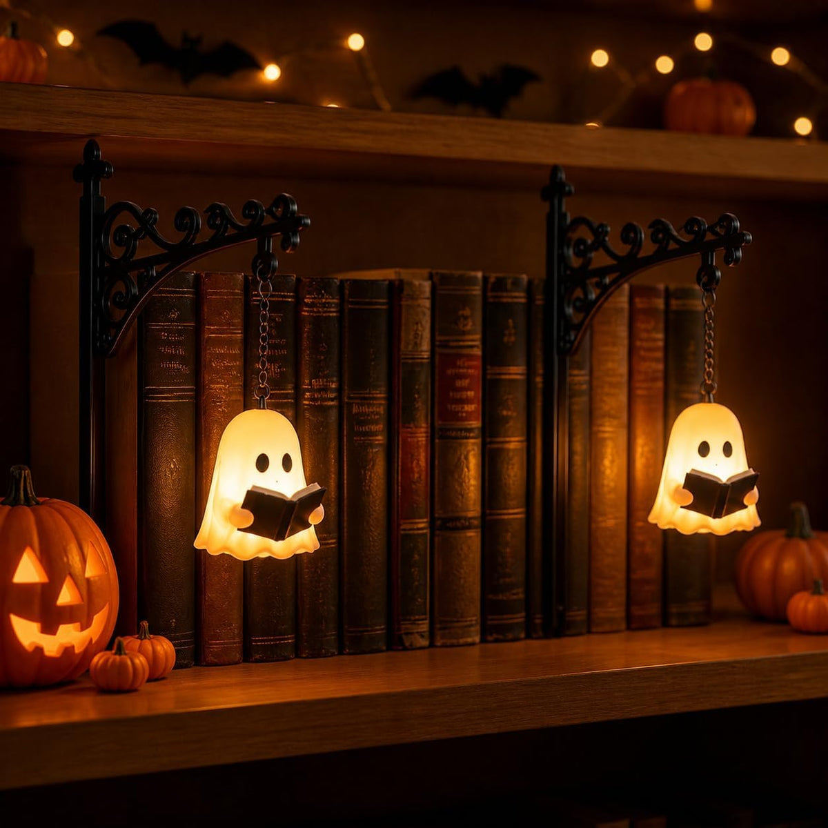 Halloween Ghost Bookshelf Lantern Warm LED for Book Lovers Atmosphere
