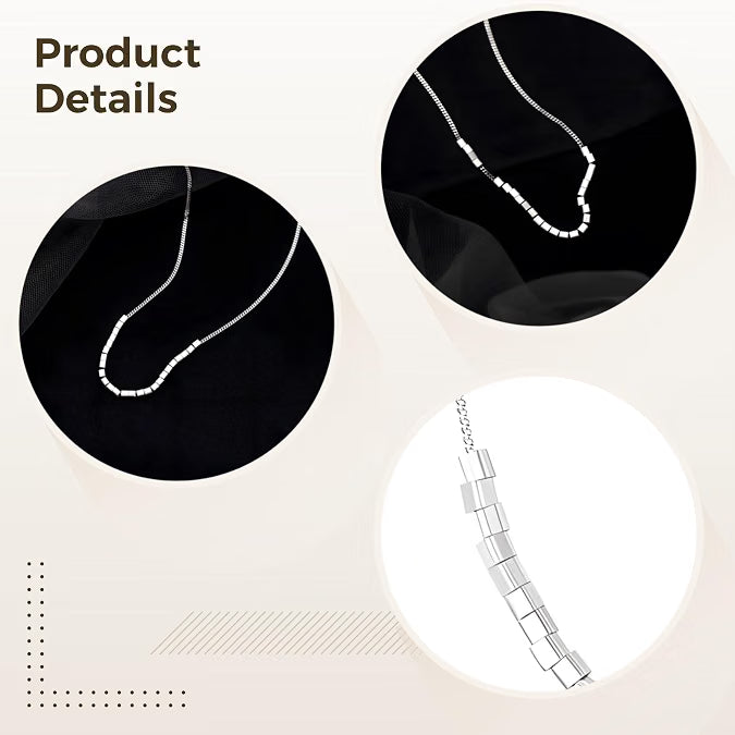 S925 Sterling Silver Necklace, Adjustable Square Pendant Chain with Rhodium Plating & Gift Box