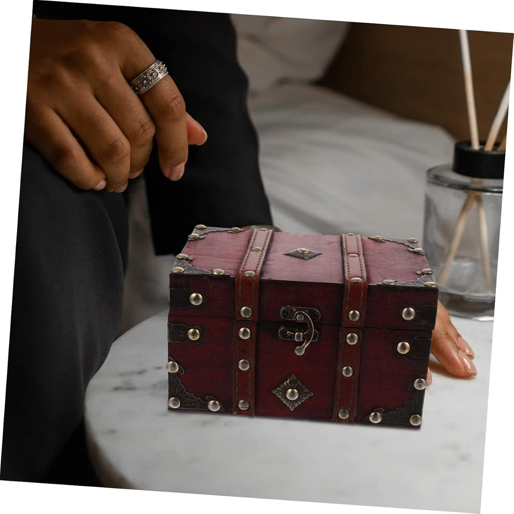 Wooden Jewelry Trinket Box Small Retro Storage Case for Decor Gift-ready Dust Protection, Vanity Tabletop or Retail Countertop Display, for Beads and Coins