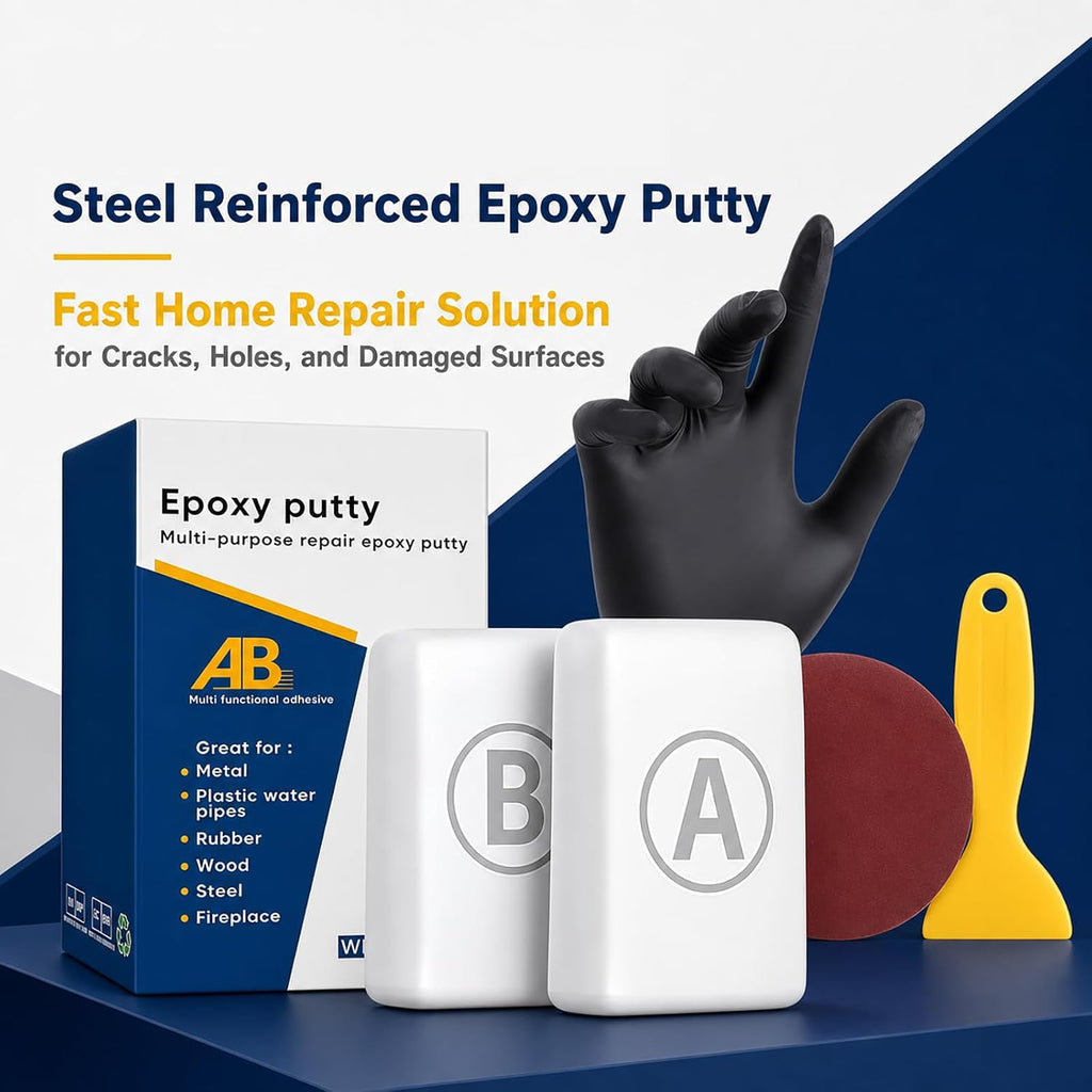 Steel Epoxy Putty Reinforced Repair for Wood Metal Plastic (White) Strong Repair Performance For Fixing Cracks, Holes And Damage On Wood, Metal, Plastic, Tile And Glass Surfaces.