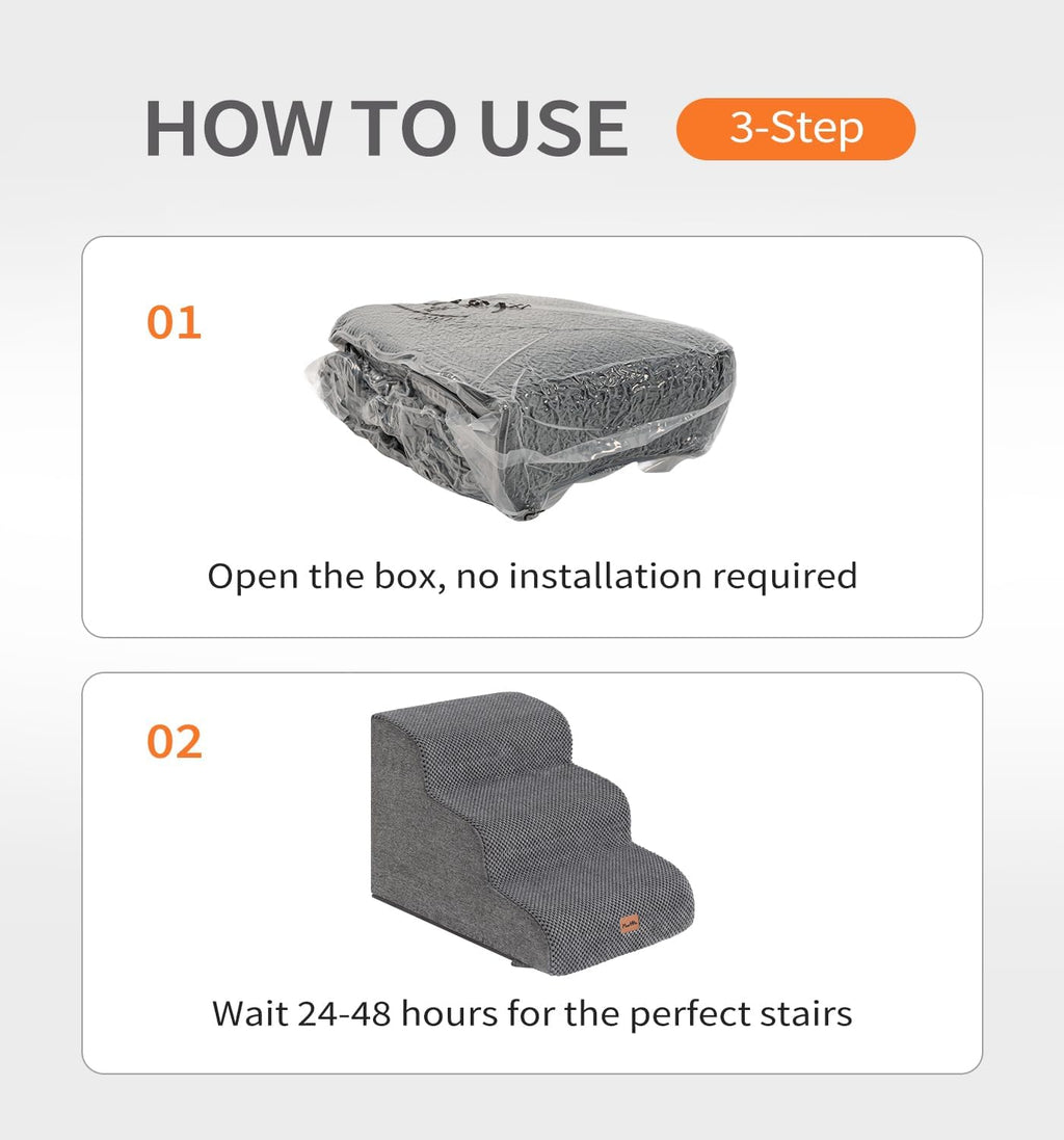 Made4Pets Dog Stairs Ramp, 15.7" 3-Step Foam Pet Steps, Grey