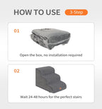Made4Pets Dog Stairs Ramp, 15.7" 3-Step Foam Pet Steps, Grey