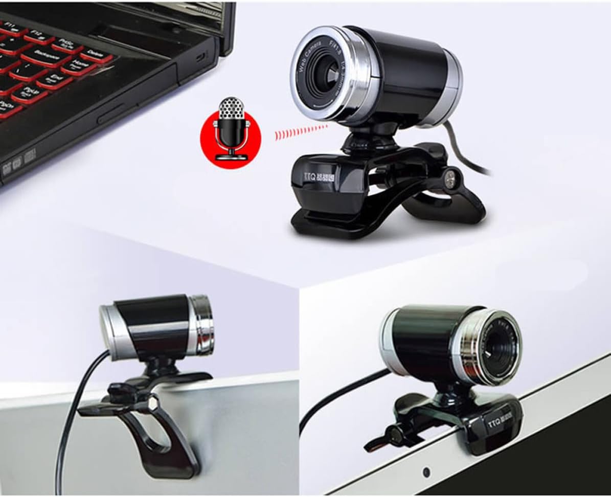 USB 2.0 720p Webcam with Mic and Clip for Teaching Streaming Black Plastic Build, Noise Reduction Mic, 30fps Video, Plug and Play, Teleconference and Photo