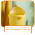 Cute Chick Shaped Small Trash Can with Lid for Office Desk PP Plastic Build, Compact Yellow Design, Keeps Tissues and Wrappers Tidy in Playrooms