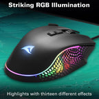 Shark Force 3 USB Wired Gaming Mouse, Black Rapid Fire Button, RGB Lighting, Adjustable DPI up to 12,800 & Extra Set of Mouse Feet