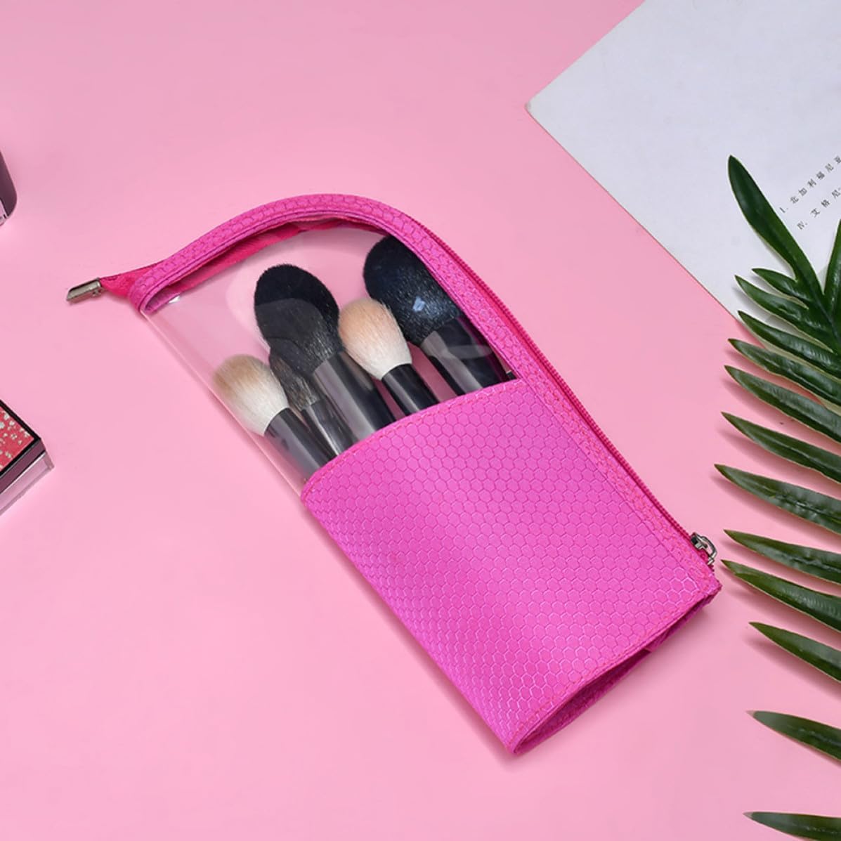 Portable Cosmetic Brush Bag Organizer for Travel Home Lightweight Tpu and Oxford Cloth, Easy to Clean, Compact Design, Translucent Look, Makeup Brushes Storage