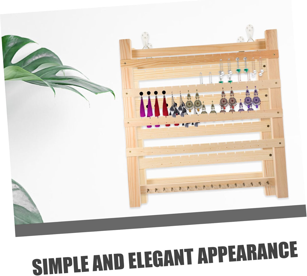 Wooden Jewelry Organizer Earring Display Rack Wall Mounted Khaki Finish, Open Storage Design, Reusable Home and Trade Show Setup, Safe and Easy to Use