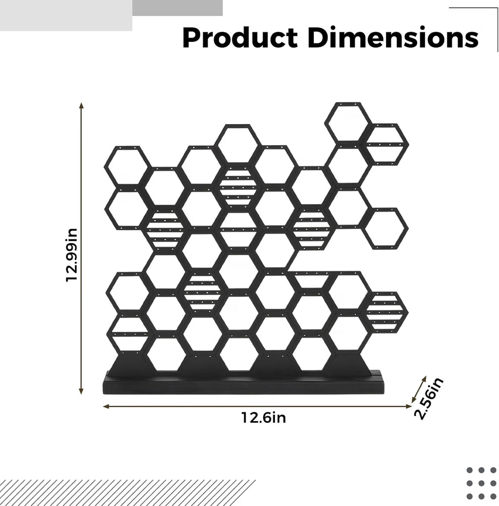 Black Honeycomb Wood Earring Holder, 140+ Hole Jewelry Display Stand for Studs & Dangle Earrings