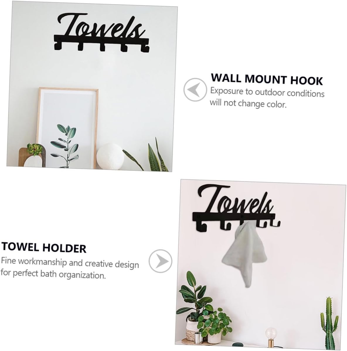 Multi-Functional Black Iron Towel Hook Wall Mount for Kitchen Bathroom Wardrobe Hanger for Clothes Coats Swimwear and Towels