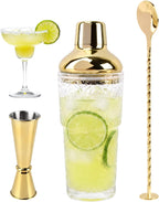 14 oz Clear Glass Cocktail Shaker with Gold Lid, Bartender Kit Cobbler Mixer with Built-In Strainer, Leak-Proof Clear Martini Shaker for Single-Serve Drinks