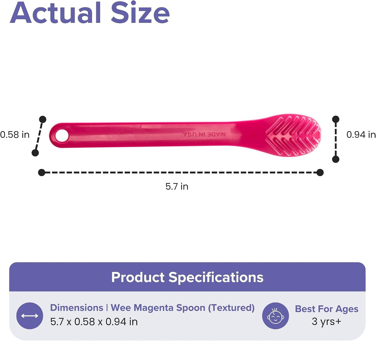 Wee Textured Spoons - Self-Feeding Oral Motor Therapy for Lip Closure & Oral Awareness, Kids, Toddlers & Adults, Sensory Feeding Aid | Magenta, 6-Pack