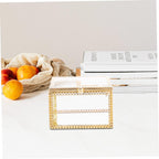 Glass Jewelry Box Decorative Storage Holder for Rings and Earrings Brass Frame, Cube Style, Home Display Accent, Gift Choice for Friends and Colleagues