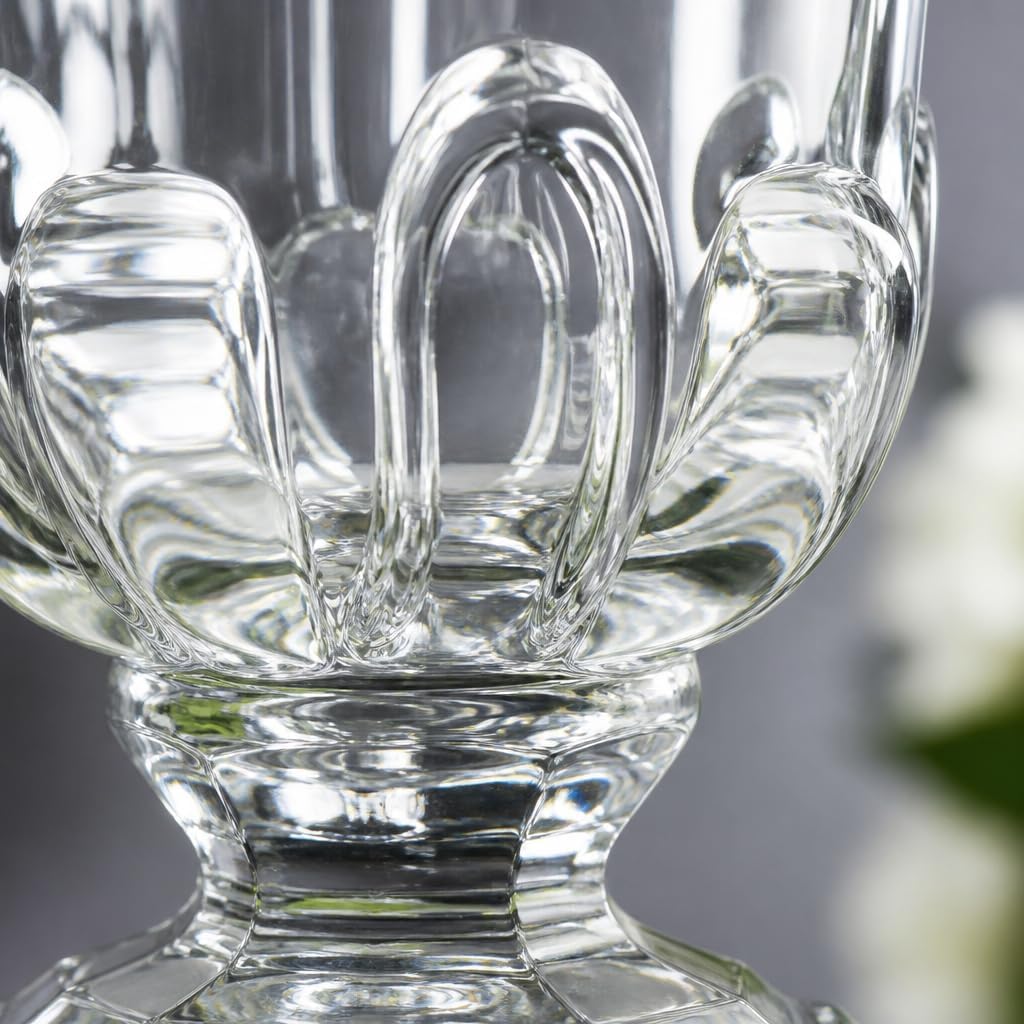 8 Inch Glass Urn Vase, Vintage Crystal Pedestal Vase for Wedding Centerpieces