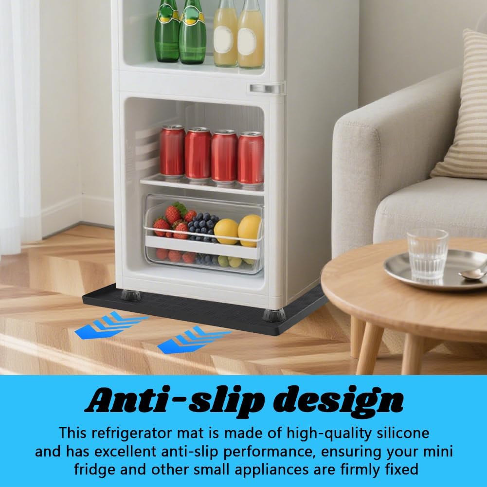 Mini Fridge Silicone Mat with 4 Base Raisers, 23" x 23" x 0.79" Mini Fridge Drip Tray, Refrigerator Carpets Floor Protector, for Washing Machines, Air Conditioner, Dishwashers