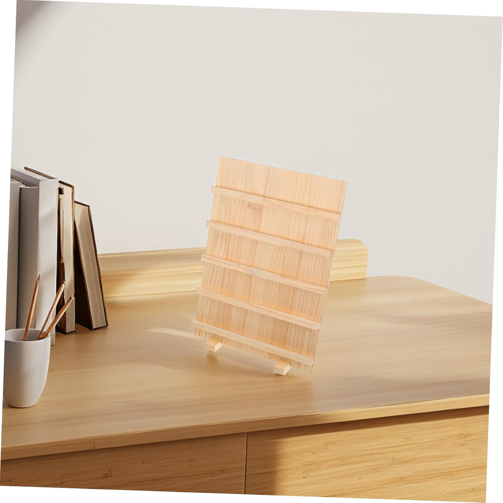 Five Layer Wooden Jewelry Display Stand with Base for Earrings Beige Wood Build, Tiered Layout for Retail and Exhibitions, Visibility, Space Saving Design